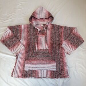 Molina Style Men Striped Baja Pullover Drug Rug Hippie Surfer Mexico Hoodie Sz M